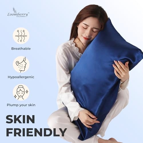 LOOMBERRY 100% Pure Mulberry Silk Pillowcase for Hair and Skin, 6A Grade 22 Momme Silk Pillow Cases with Zipper, Soft Cooling Washable Both Sided Silk Pillow Cover (Navy Blue, Standard 20''x26’’) - Image 3