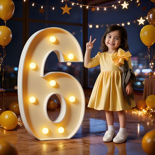 imprsv Marquee Numbers 3 Feet Tall Large Light Up Numbers 6th 16th Sweet Sassy and Six Birthday Decorations Big Yellow Light Outdoor Anniversary Decorations Balloon Arch Kit Party Backdrop 6 - Image 1