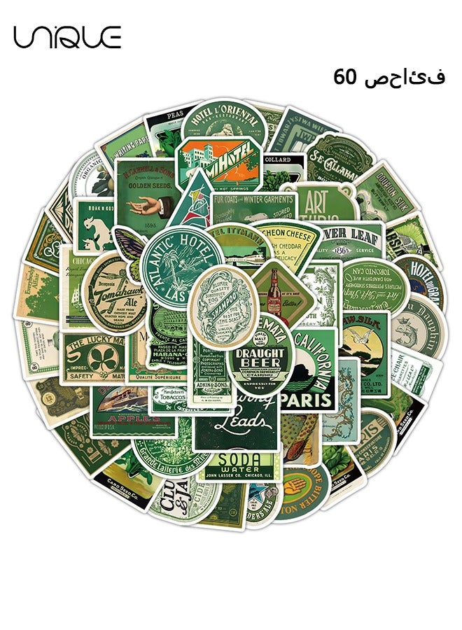 يونيك 60 قطعة ملصقات خضراء عتيقة - ماء كمبيوتر محمول ملصق صائق زجاجة ماء كمبيوتر محمول لوح التزلج الوفير للأطفال في سن المراهقة الفتيات - Image 1