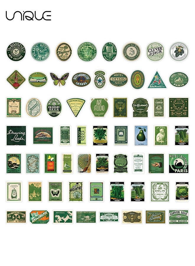 يونيك 60 قطعة ملصقات خضراء عتيقة - ماء كمبيوتر محمول ملصق صائق زجاجة ماء كمبيوتر محمول لوح التزلج الوفير للأطفال في سن المراهقة الفتيات - Image 2