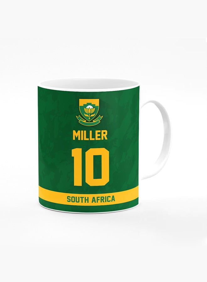 Stylizedd Designer Printed Coffee Mug with Heavy Duty Handle 11oz Ceramic Personalised Gift Mugs Cup - Cricket Player - David Miller, Jersey Number - 10 (With Logo) - Image 1