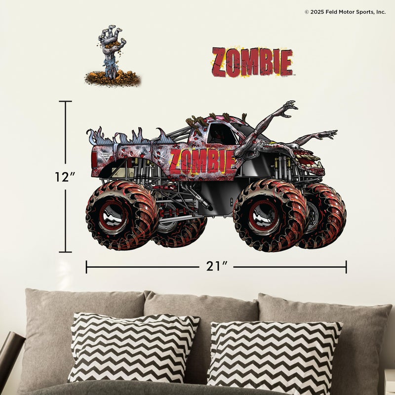 WALL PALZ Monster Jam Zombie Truck Wall Decal - Large 21"" Wide Monster Truck Wall Vinyl Stickers Bedroom Decorations - Peel and Stick Room Decor  - Image 5