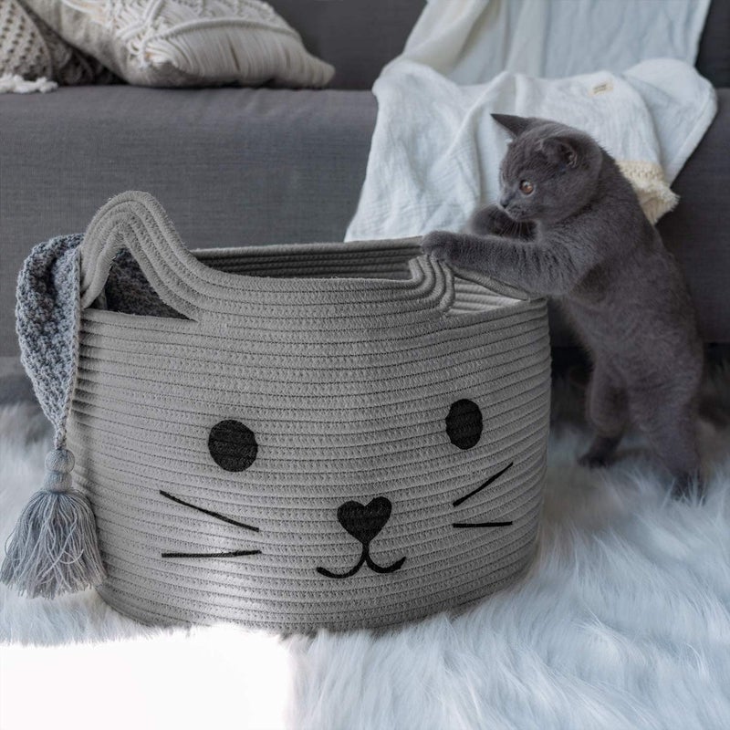 LEAZZOTE LEAZZOT Laundry Basket Hamper For Dirty Clothes Woven Jute Storage Basket For Blanket In Living Room Toy Basket For Nursery Storage (CAT-2[13X15 INCH]) - Image 4