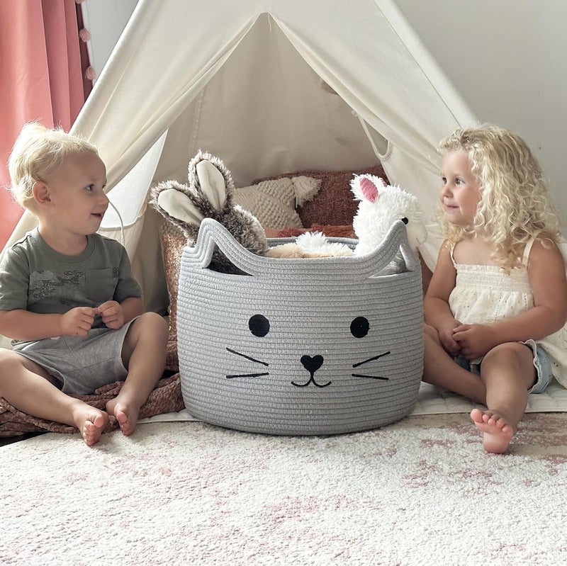 LEAZZOTE LEAZZOT Laundry Basket Hamper For Dirty Clothes Woven Jute Storage Basket For Blanket In Living Room Toy Basket For Nursery Storage (CAT-2[13X15 INCH]) - Image 2