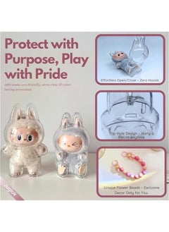 Arabest Transparent PVC Keychain Protector for Labubu Plush Figures - Clear Display Case for Pop Mart Labubu Monster Series, Collectors' Storage Bag (Sitting)  - Image 4