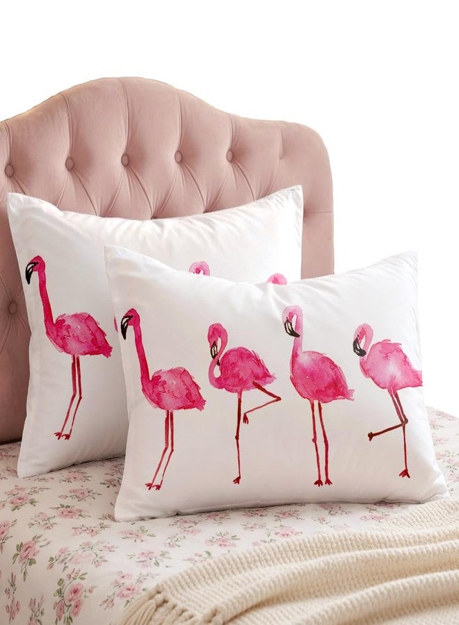 ARIGHTEX White Bedding Pillowcases Pink Flamingo Pillow Covers Soft and Fashion Tropical Birds White Pillow Cases Set of 2 Teenage Girls Bedroom Dorm Decor Styling Gift (Standard 20" x 26") - Image 1