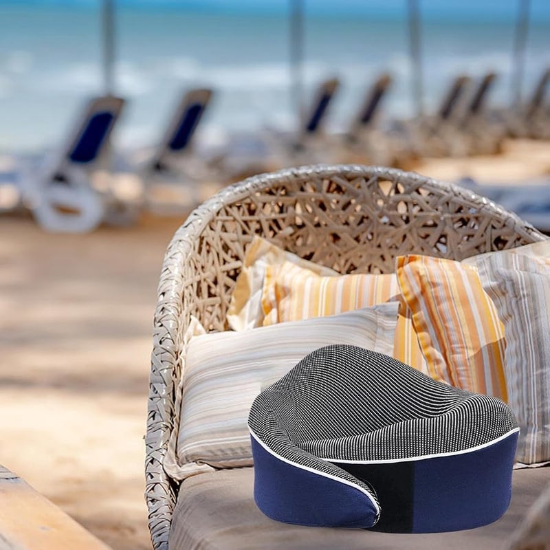 وسادة سفر زرقاء للرقبة قابلة للتنفس لدعم الرقبة للأطفال والكبار للسيارة والتخييم والسرير - Image 2