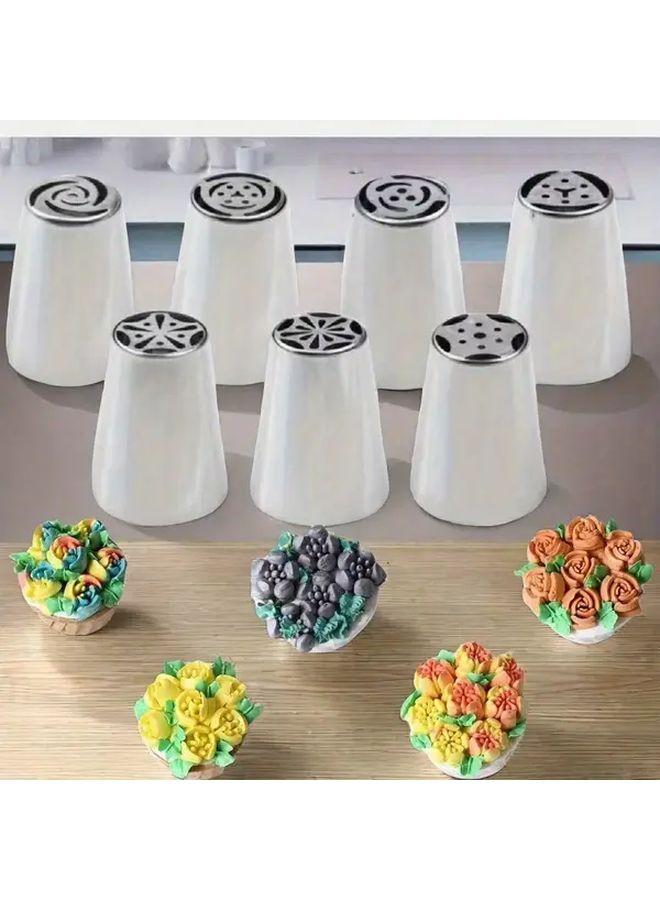 7 Russian Piping Tips Set Stainless Steel Cake Decorating Kit For Cupcakes Biscuits And Baking Supplies - Image 1