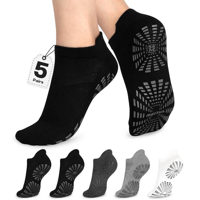 unenow 5 Pairs Pilates Socks for Women Non Slip Socks with Grips for Yoga Hospital Barre Barefoot - Image 1