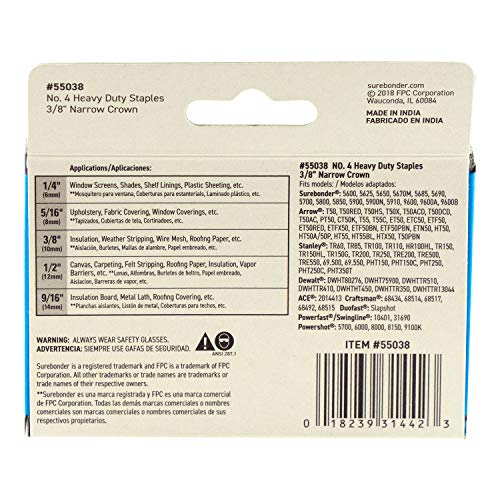 Surebonder 55038 Heavy Duty 3/8-Inch Length Staples, Arrow T50 Type, 1250 Count - Image 3