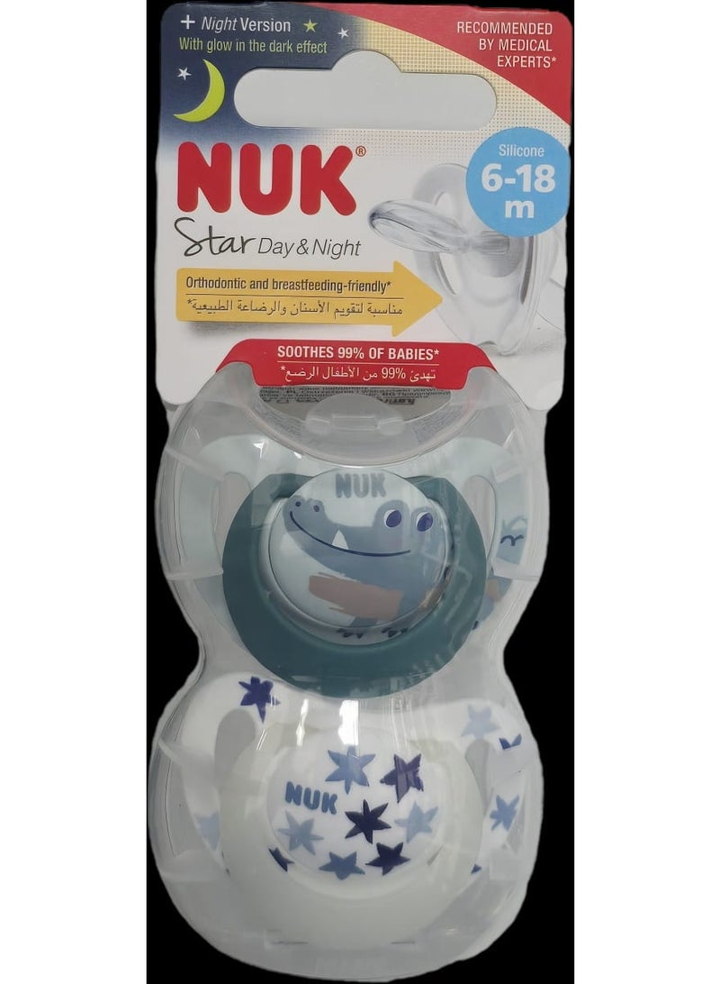 NUK Star Silicone Soother Day/Night 6-18m A