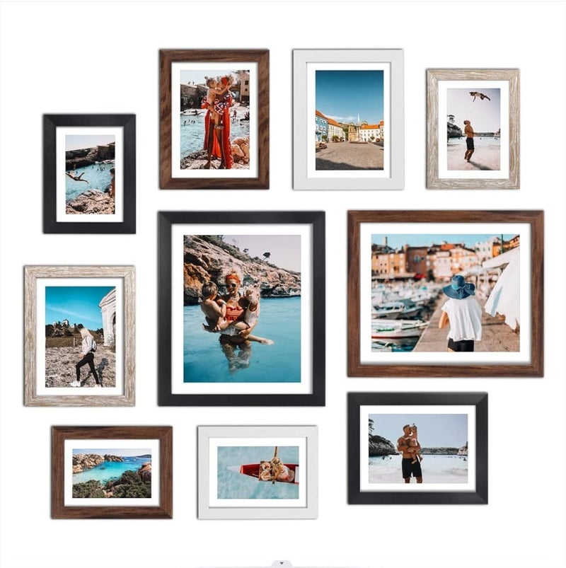 Giftgarden Multi Colors Picture Frames with Mat for Multiple Sizes Photos Four 4x6 Four 5x7 Two 8x10 Assorted Gallery Frame Collage for Wall or Tabletop Set of 10