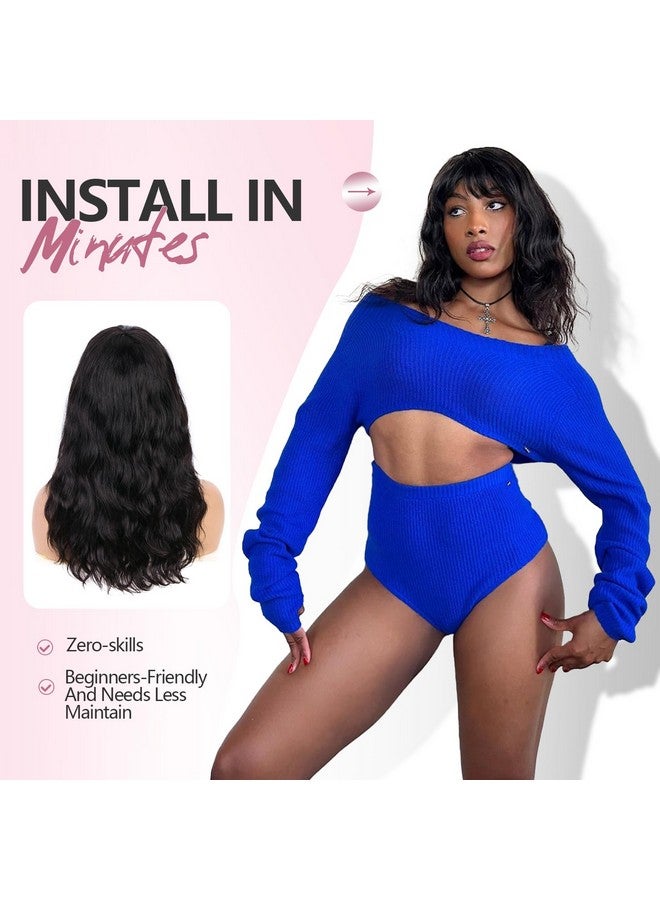 WIGER Human Hair Wavy Wigs for Black Women Natural Wave Wig with Bangs Glueless Loose Curly None Lace Front Wigs Brazilian Virgin Human Hair for Daily (18 Inches) - Image 5