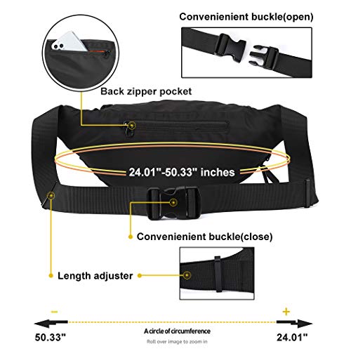 HYC00 Large Fanny Pack for Men Women Plus Size Waist Waterproof, Gym Outdoor Fashion Belt Waist Bag Pack Pouch for Men with Zipper Adjustable Strap - Image 3