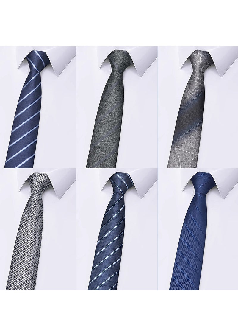 6pcs Business Men Essential Meeting Necktie Sets High-grade 1200Needles Soft Touch Handmade Gentlemen Classic Stripe Daily Neck Tie For Party Birthday Weeding 3.15Inch - Image 1