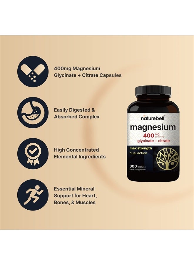 NatureBell Magnesium Complex 400mg Supplement, 300 Capsules | Magnesium Glycinate + Citrate Elemental Forms – Essential Minerals for Heart, Muscle, & Digestion Support – Non-GMO & No Gluten - Image 3