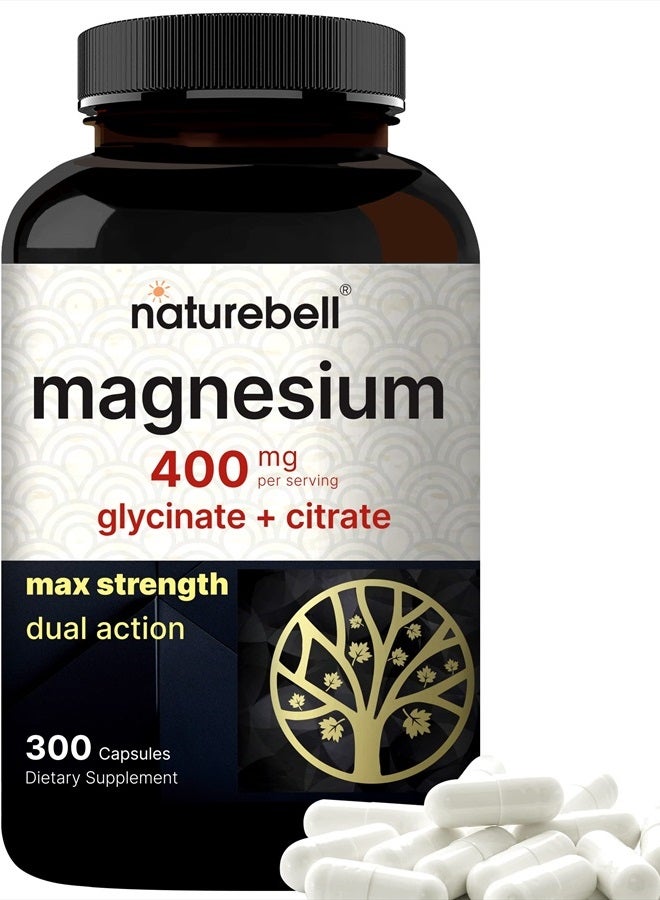 NatureBell Magnesium Complex 400mg Supplement, 300 Capsules | Magnesium Glycinate + Citrate Elemental Forms – Essential Minerals for Heart, Muscle, & Digestion Support – Non-GMO & No Gluten - Image 1