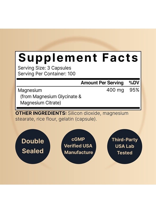 NatureBell Magnesium Complex 400mg Supplement, 300 Capsules | Magnesium Glycinate + Citrate Elemental Forms – Essential Minerals for Heart, Muscle, & Digestion Support – Non-GMO & No Gluten - Image 2