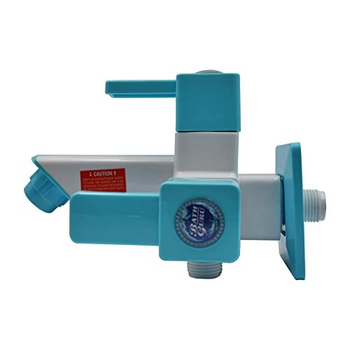 BATH GURU Wall Mounted Heavy Duty PVC Body Two in 1 Bib Cock Tap Faucet for Bathroom Taps Kitchen Washing Machine Toilet Garden 2 in One with Wall Flange and 6 Months Warranty White Pack of 1 - Image 1