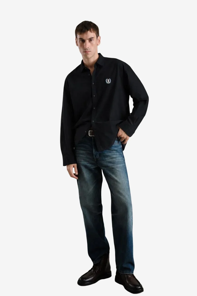 Giesto Black GIESTO Men's Embroidered Cotton Poplin Shirt for Men | Best Price UAE