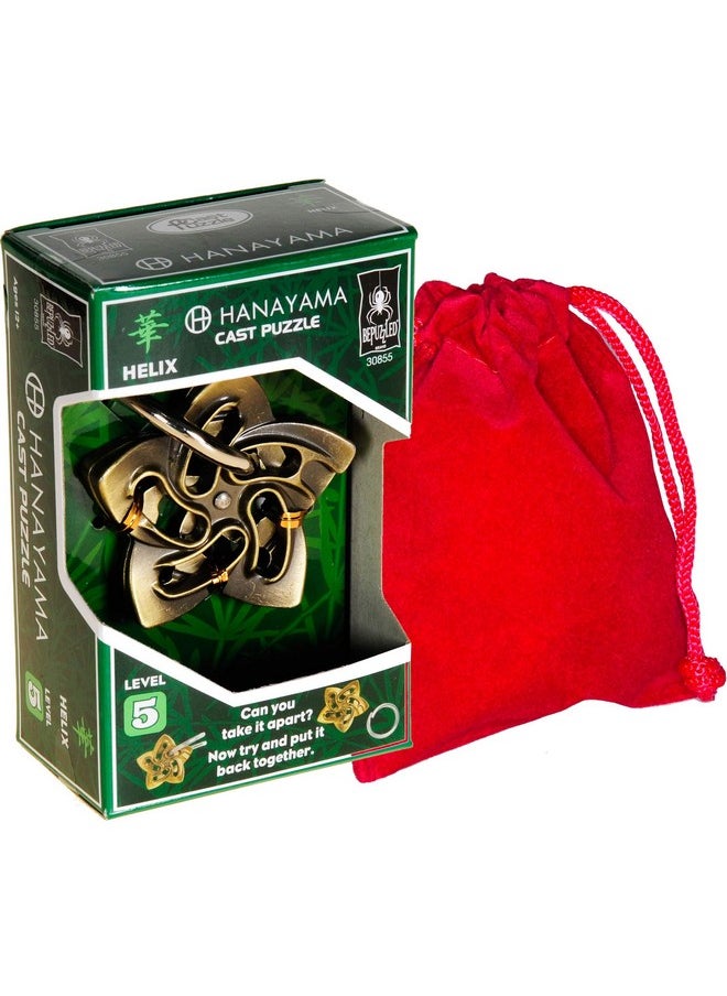 Deluxe - Helix Hanayama Brain Teaser Puzzle, Level 5 Difficulty, Red Velveteen Drawstring Pouch, Bundled Items - Image 1