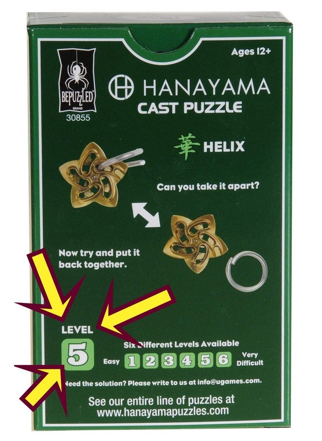 Deluxe - Helix Hanayama Brain Teaser Puzzle, Level 5 Difficulty, Red Velveteen Drawstring Pouch, Bundled Items - Image 1