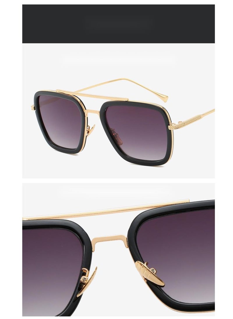 In Air - Tony Stark Sunglasses Vintage Square Metal Frame Glasses Tony Stark Silver Double Grey - Image 1