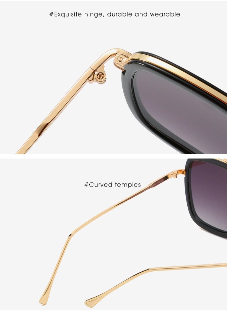 In Air - Tony Stark Sunglasses Vintage Square Metal Frame Glasses Tony Stark Silver Double Grey - Image 1