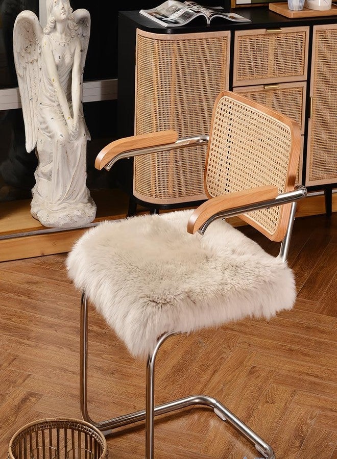 IRIWOOL Square Fur Sheepskin Chair Cover Seat Cushion Pad Super Soft Area Rugs for Living Bedroom Sofa 18" x 18" (Beige, 18" x 18" (Pack of 1)) - Image 1