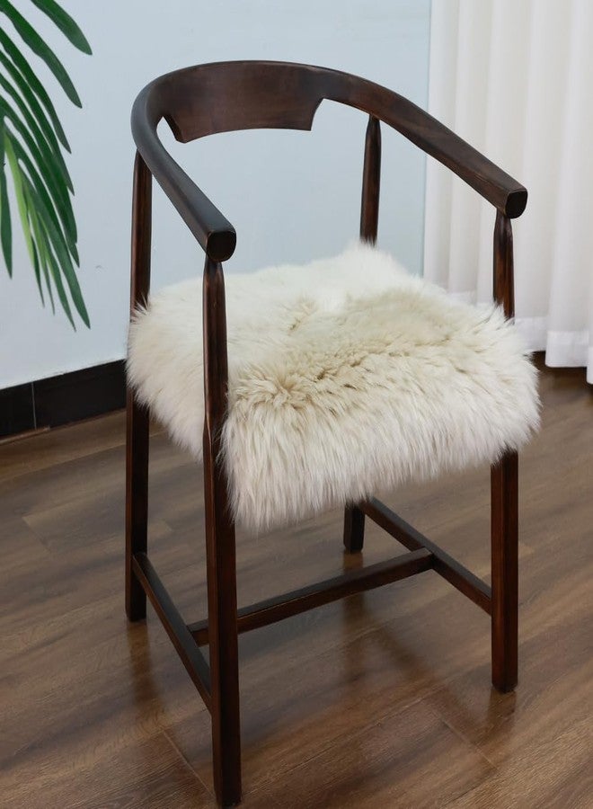 IRIWOOL Square Fur Sheepskin Chair Cover Seat Cushion Pad Super Soft Area Rugs for Living Bedroom Sofa 18" x 18" (Beige, 18" x 18" (Pack of 1)) - Image 2