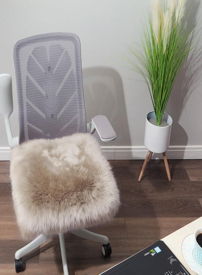 IRIWOOL Square Fur Sheepskin Chair Cover Seat Cushion Pad Super Soft Area Rugs for Living Bedroom Sofa 18" x 18" (Beige, 18" x 18" (Pack of 1)) - Image 4