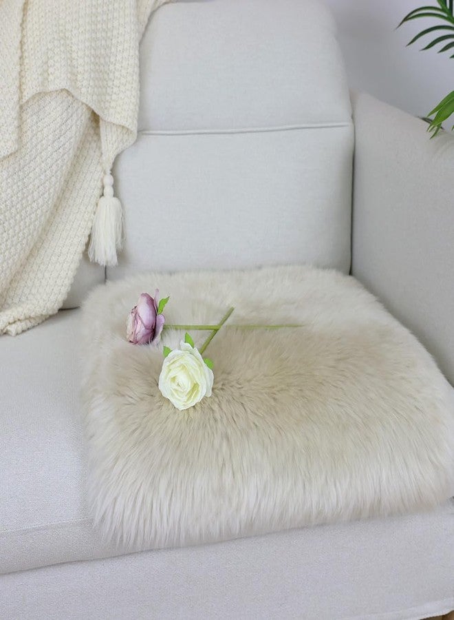 IRIWOOL Square Fur Sheepskin Chair Cover Seat Cushion Pad Super Soft Area Rugs for Living Bedroom Sofa 18" x 18" (Beige, 18" x 18" (Pack of 1)) - Image 3