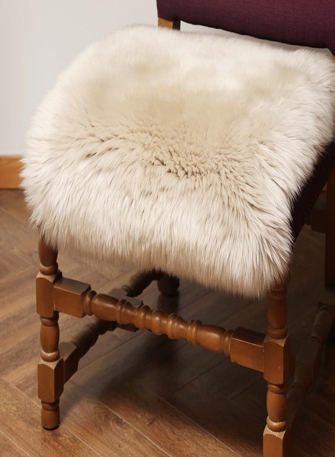 IRIWOOL Square Fur Sheepskin Chair Cover Seat Cushion Pad Super Soft Area Rugs for Living Bedroom Sofa 18" x 18" (Beige, 18" x 18" (Pack of 1)) - Image 5
