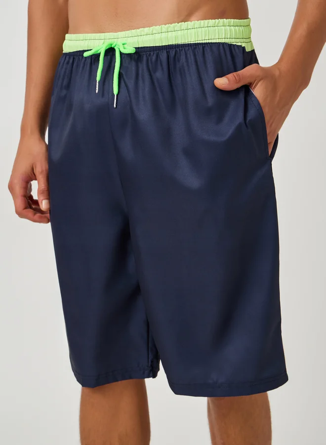 Styli Solid Regular Fit Swim Shorts with Contrast Waistband