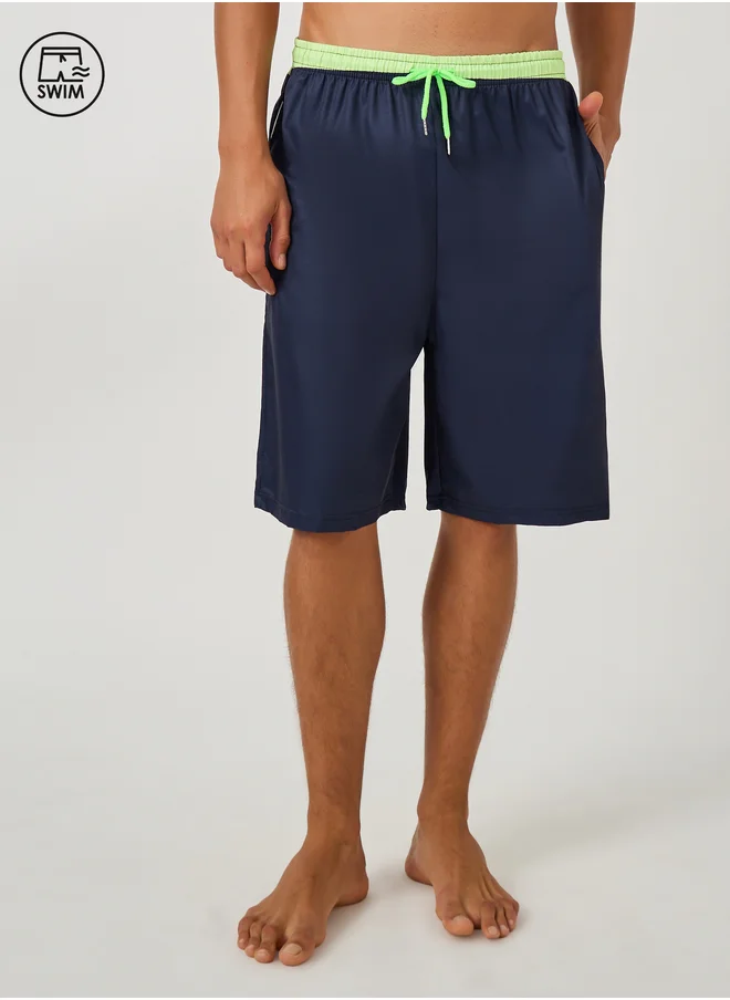 Styli Solid Regular Fit Swim Shorts with Contrast Waistband