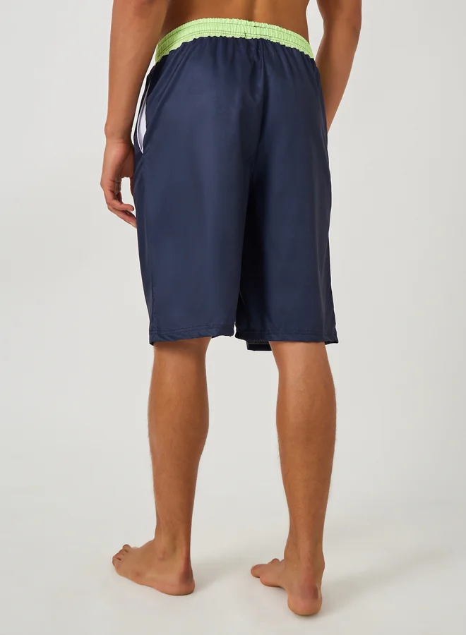 Styli Solid Regular Fit Swim Shorts with Contrast Waistband