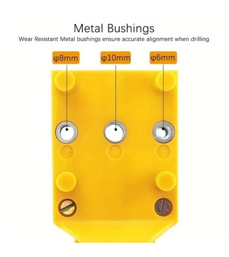 Woodworking Dowelling Jig Guide With Adjustable Depth Stop Spring Loaded Mechanism Heavy Duty Plastic Handheld Drill Attachment For DIY Furniture Cabinetry Joinery Compatible With Manual Drills Yellow Precision Hole - Image 3