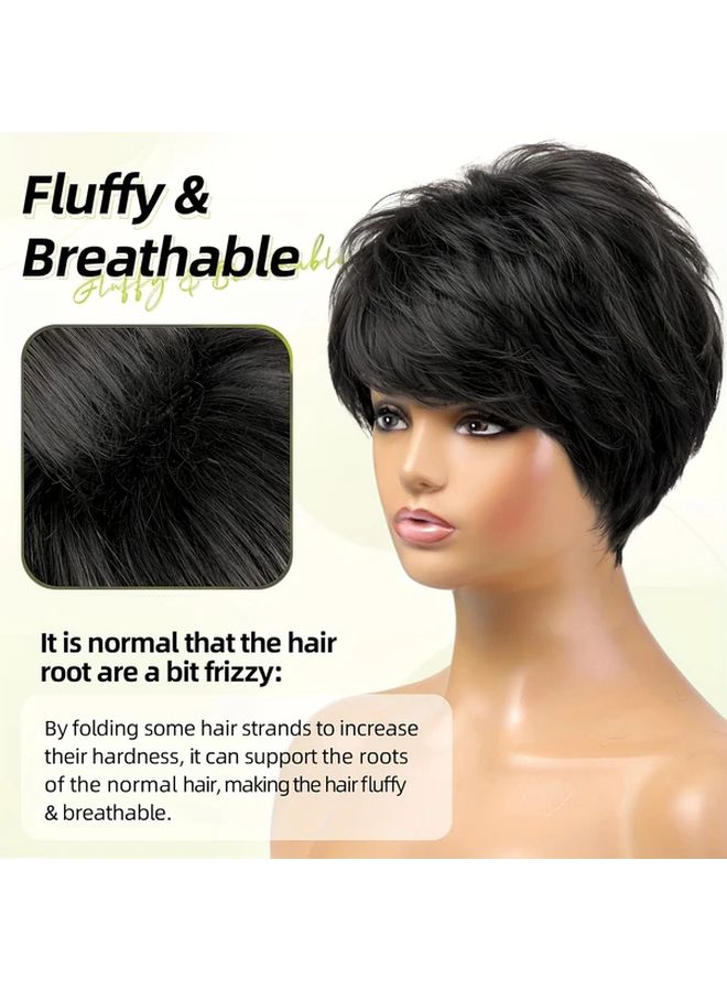 613 60 Women Short Pixie Wig with Bangs Blonde Curly Layered Invisible Inner Cap 6 Inch Natural Look For Middle Aged And Elderly Women Easy To Style Daily Hair Accessory - Image 5