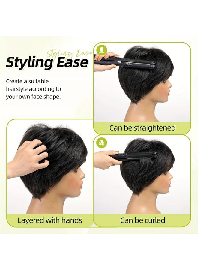 613 60 Women Short Pixie Wig with Bangs Blonde Curly Layered Invisible Inner Cap 6 Inch Natural Look For Middle Aged And Elderly Women Easy To Style Daily Hair Accessory - Image 3