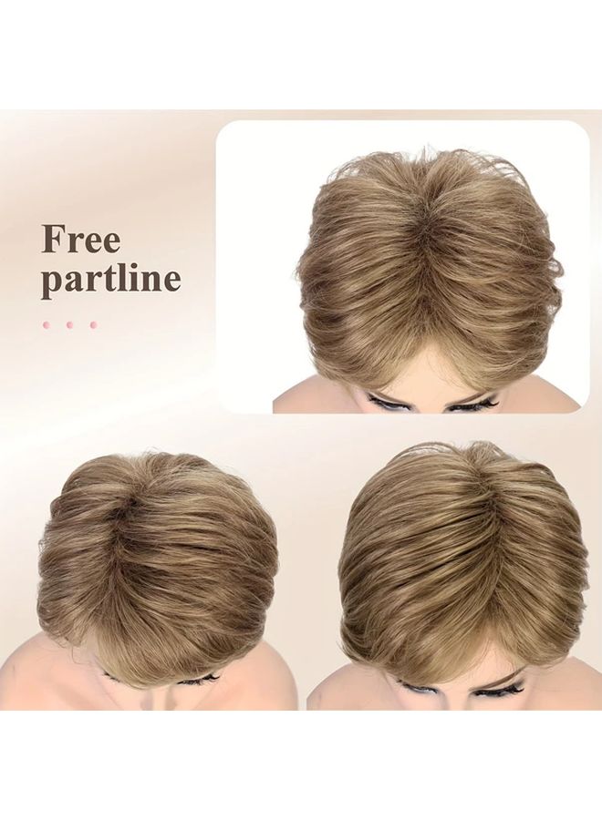 613 60 Women Short Pixie Wig with Bangs Blonde Curly Layered Invisible Inner Cap 6 Inch Natural Look For Middle Aged And Elderly Women Easy To Style Daily Hair Accessory - Image 2