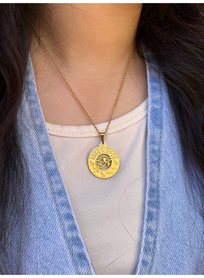 Shein Waterproof 316 Stainless Steel Eye of Horus/Ra Medallion Necklace - Image 2