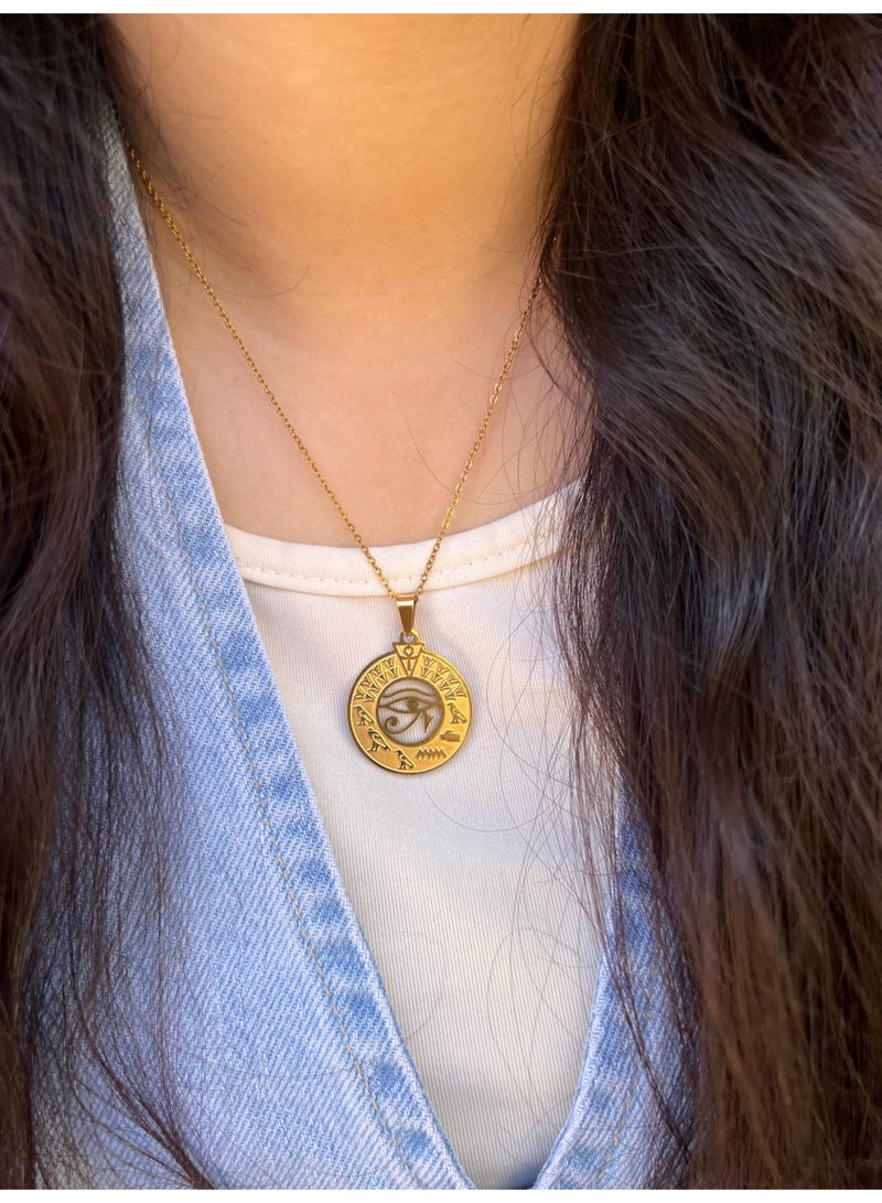 Shein Waterproof 316 Stainless Steel Eye of Horus/Ra Medallion Necklace - Image 1