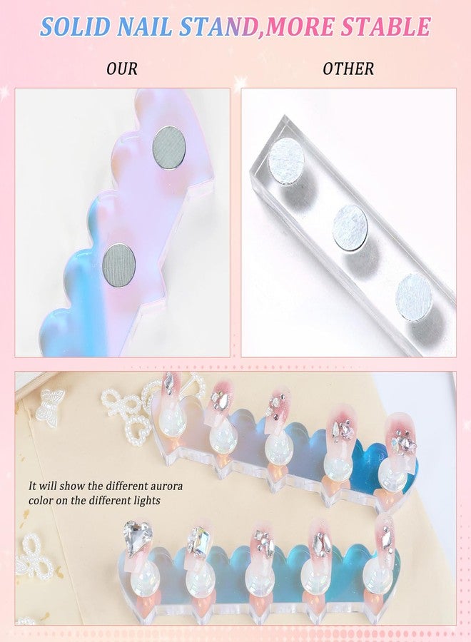 ANGNYA 2 Set Heart-shaped Nail Holder for Press On, Aurora Nail Stand with Reusable Adhesive Putty Clay Strong Magnetic Display Art Stand - Image 5
