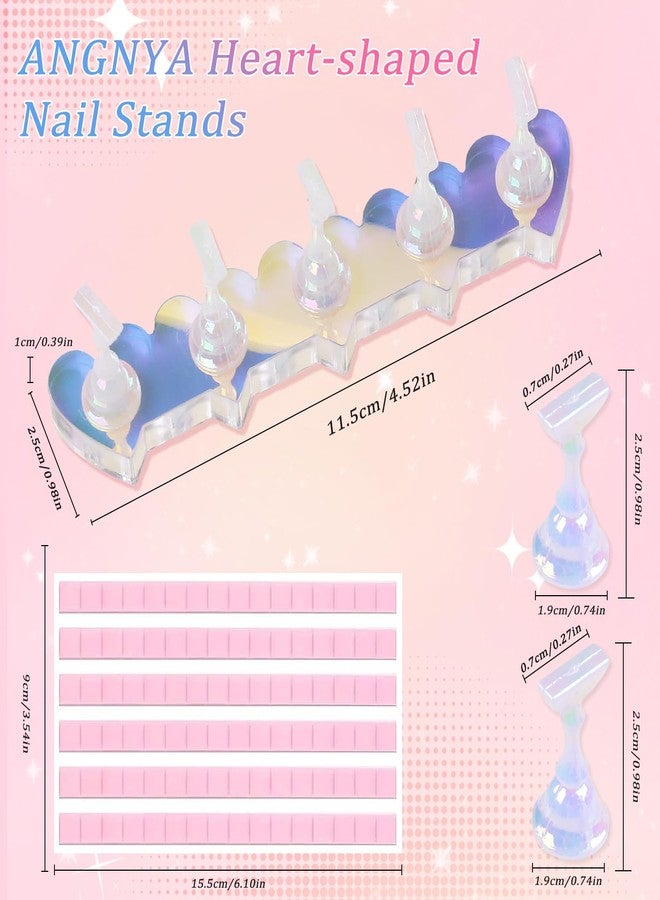ANGNYA 2 Set Heart-shaped Nail Holder for Press On, Aurora Nail Stand with Reusable Adhesive Putty Clay Strong Magnetic Display Art Stand - Image 2