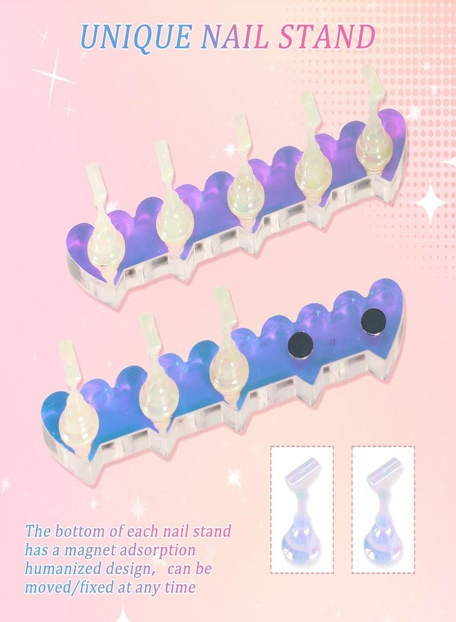 ANGNYA 2 Set Heart-shaped Nail Holder for Press On, Aurora Nail Stand with Reusable Adhesive Putty Clay Strong Magnetic Display Art Stand - Image 3