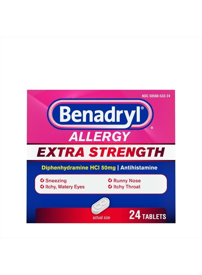 Benadryl مسكن حساسية قوي إضافي، 50 ملغ أقراص ديفينهيدرامين - 24 حبة - Image 1