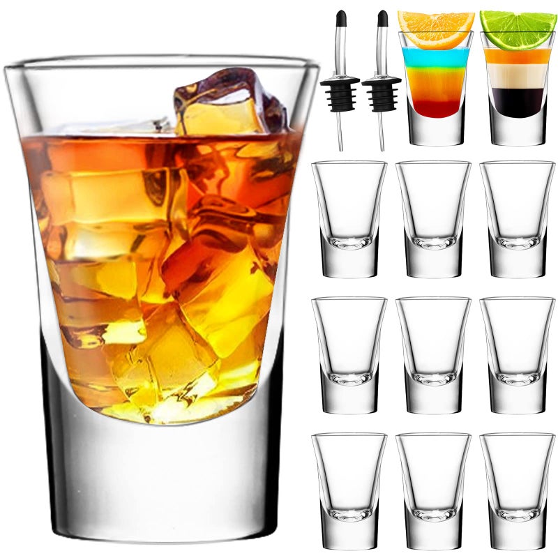 SuproBarware 35ml Shot Glasses Set of 12  Clear Glass Durable Shot Glasses for Spirits Tequila Vodka Whisky Liqueurs Rum Gin  Reusable for Parties