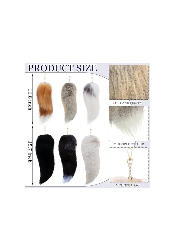 Ferreve 6 Pcs Fluffy Therian Tail Keychain Soft Fox Fur Tail Keychain for Women Handbag Cosplay Costume 2 Sizes BlackWhite - Image 3