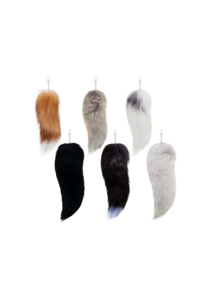 Ferreve 6 Pcs Fluffy Therian Tail Keychain Soft Fox Fur Tail Keychain for Women Handbag Cosplay Costume 2 Sizes BlackWhite - Image 1