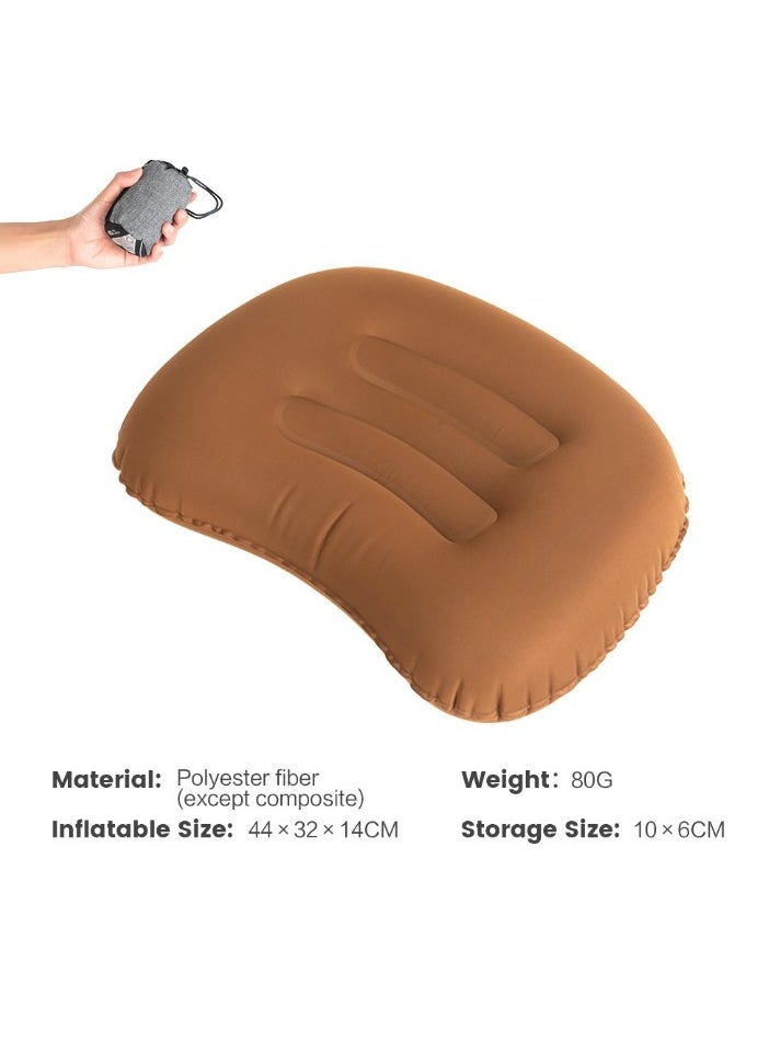 Generic Air Inflatable Pillow, Camping Flocking Sleep Pillow, Ultralight Portable Blow Up Pillow, Compressible Backpacking Travel Inflation Pillow For Outdoor Hiking Sleep, (1pc, Brown)  - Image 1